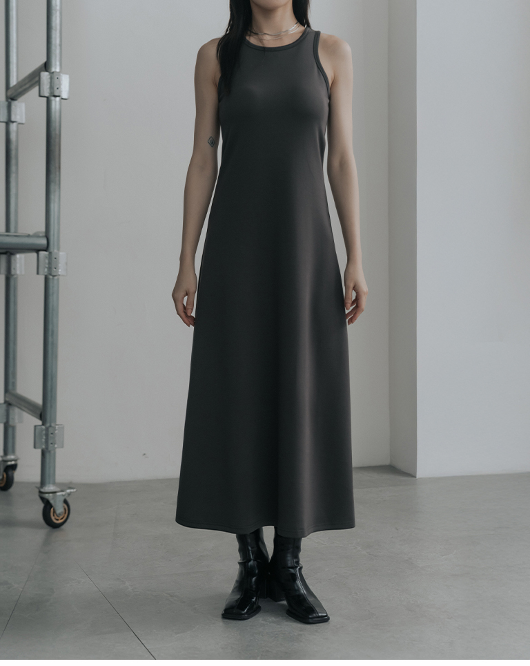 Slit-shoulder fitted vest dress with bra - dark gray S/M【01087247】in stock+pre-order