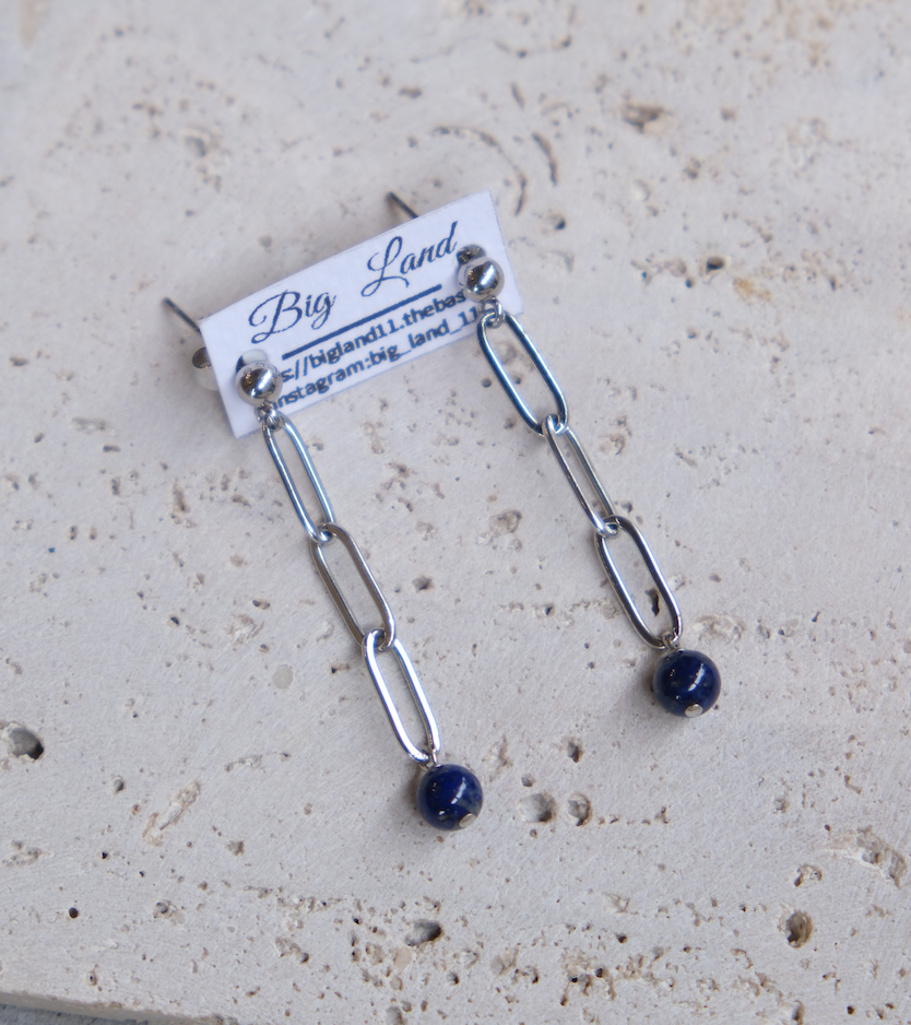 [Big Land] 青金石鍊條耳環 | 醫療鋼 | 耳針 | NO.419