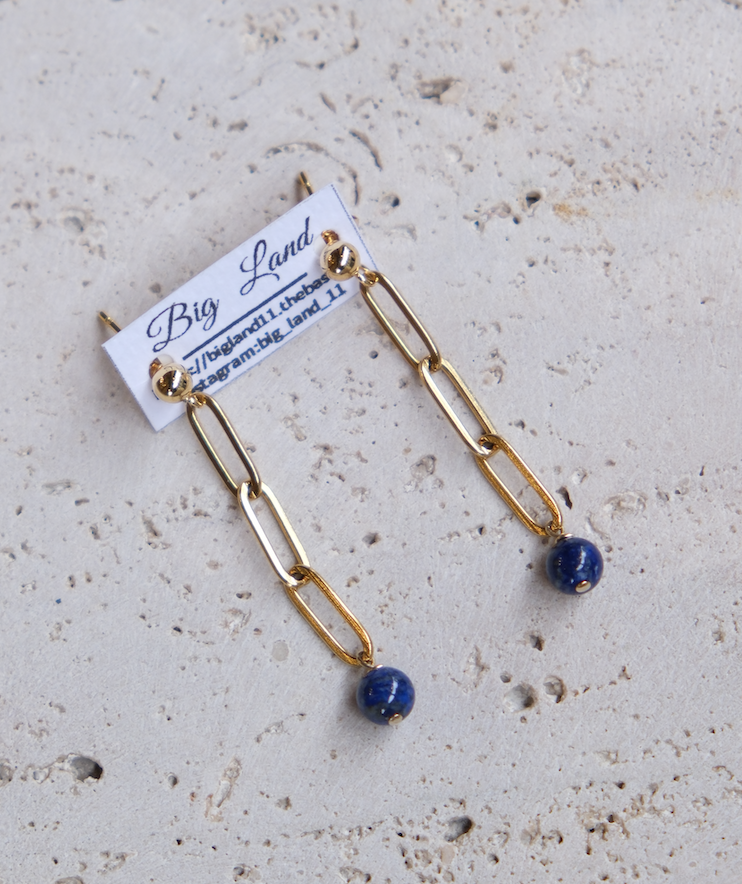 [Big Land] 青金石鍊條耳環 | 醫療鋼 | 耳針 | NO.419