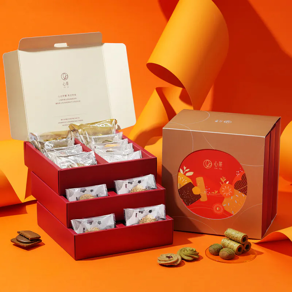 【 茗心芬芳 】三層燙金禮盒-茶點x茶包33入/茶點36入