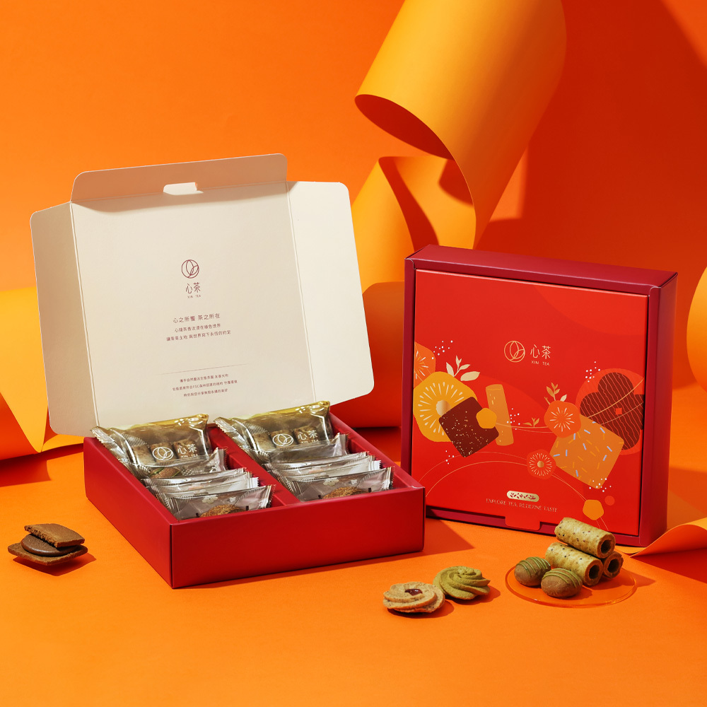 【 茗心芬芳 】單層燙金禮盒 - 茶點x茶包11入/茶點12入