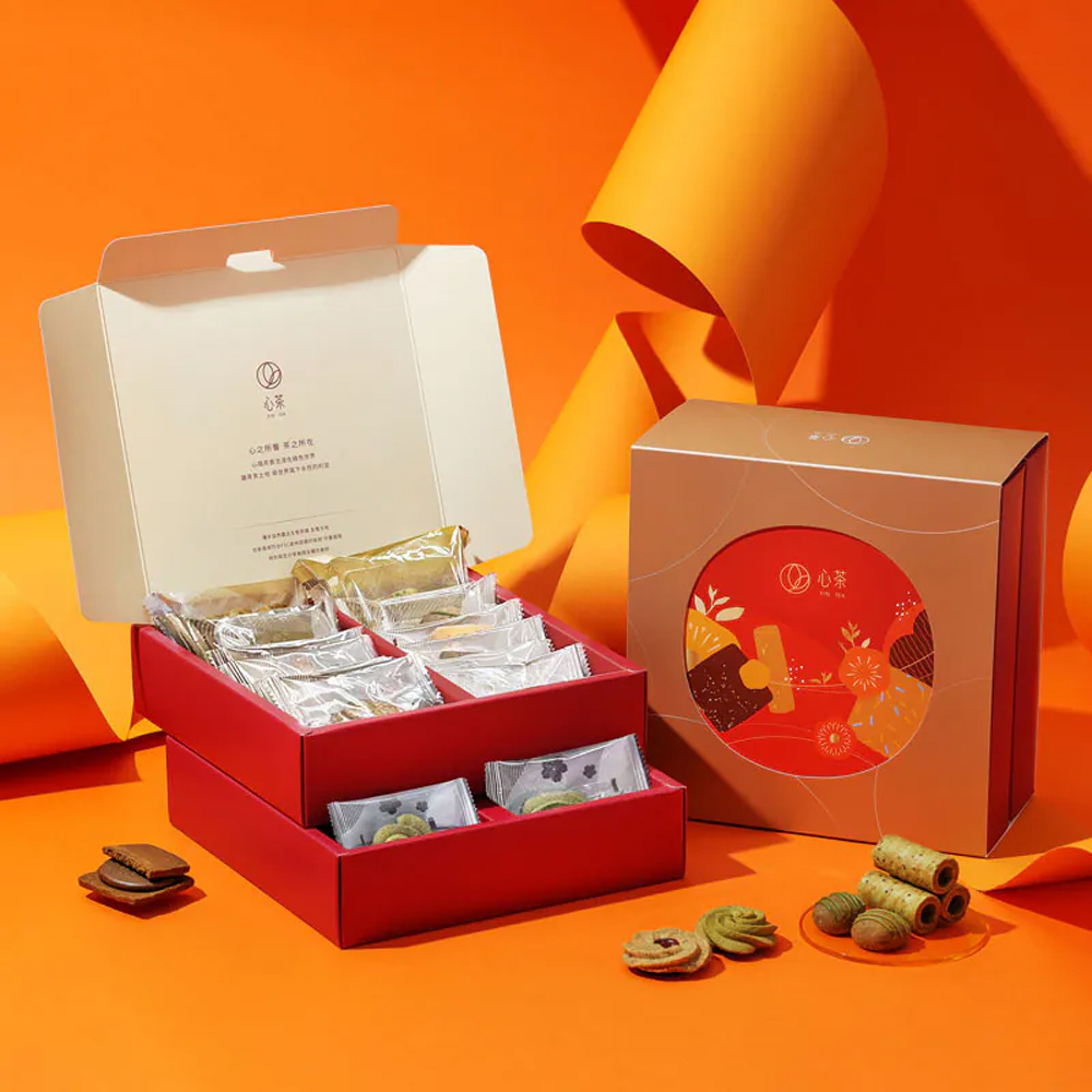 【 茗心芬芳 】雙層燙金禮盒-茶點x茶包22入/茶點24入