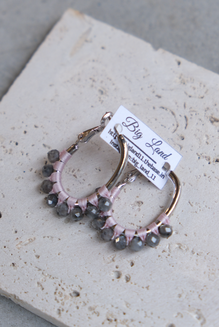 [Big Land] 拉長石橢圓耳環| 銀 | 鈦耳針 | NO.424