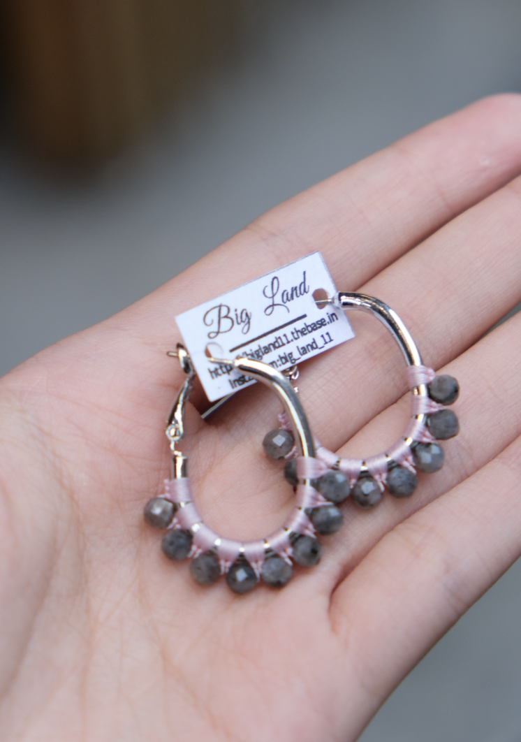 [Big Land] 拉長石橢圓耳環| 銀 | 鈦耳針 | NO.424