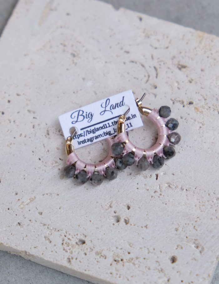 [Big Land] 拉長石圓耳環| 金 | 鈦耳針 | NO.425