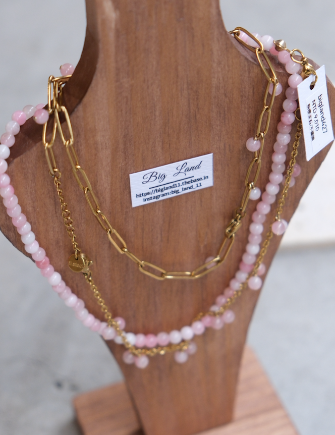 [Big Land] 粉櫻玉石串珠項鍊 | 不鏽鋼 | NO.427