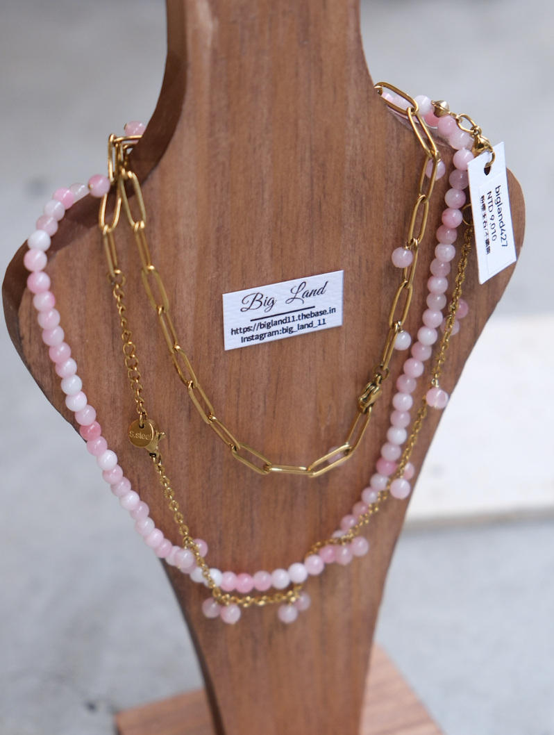 [Big Land] 粉櫻玉石串珠項鍊 | 不鏽鋼 | NO.427