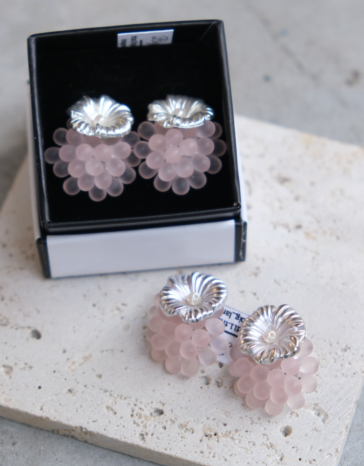 [Big Land] 粉捷克玻璃珍珠耳環 | 鈦 | 耳夾 | NO.428