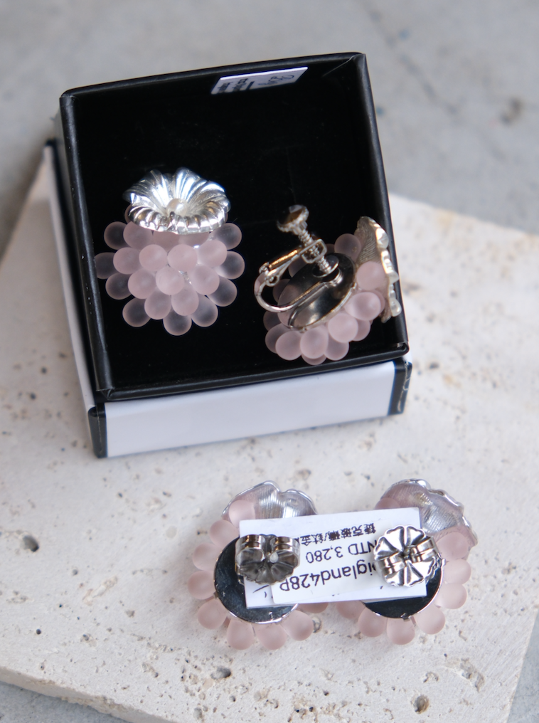 [Big Land] 粉捷克玻璃珍珠耳環 | 鈦 | 耳夾 | NO.428