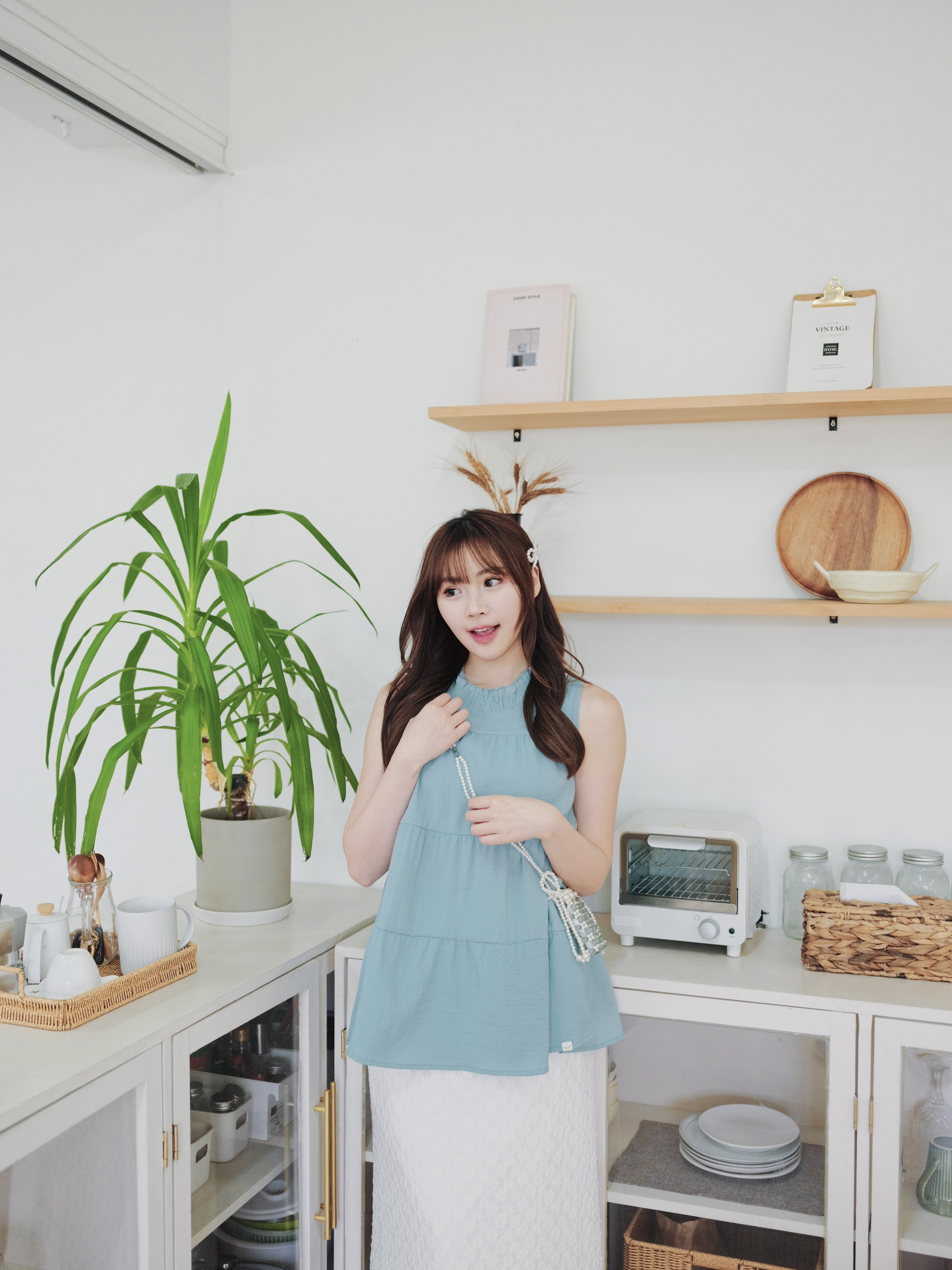 三色 / 泡泡布蛋糕中長款背心 / Airy Seersucker Tiered Midi Sleeveless Top