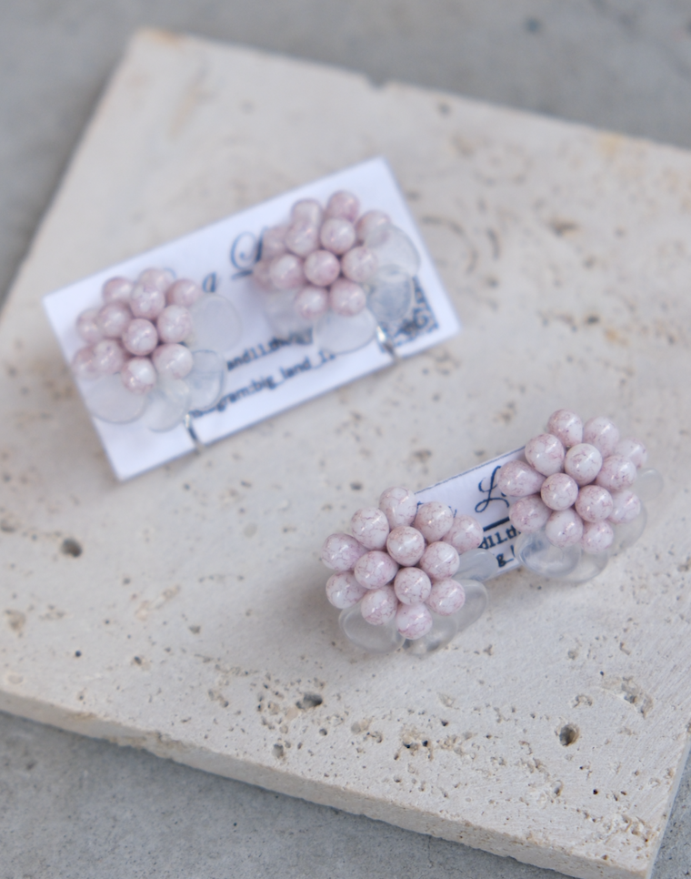 [Big Land] 粉捷克玻璃串珠 | 醫療鋼 | 耳針 | NO.432