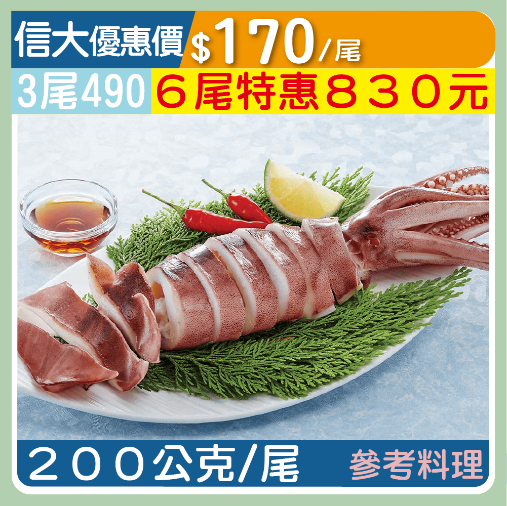 【崇文海鮮】熟凍冰卷魷魚200g/尾