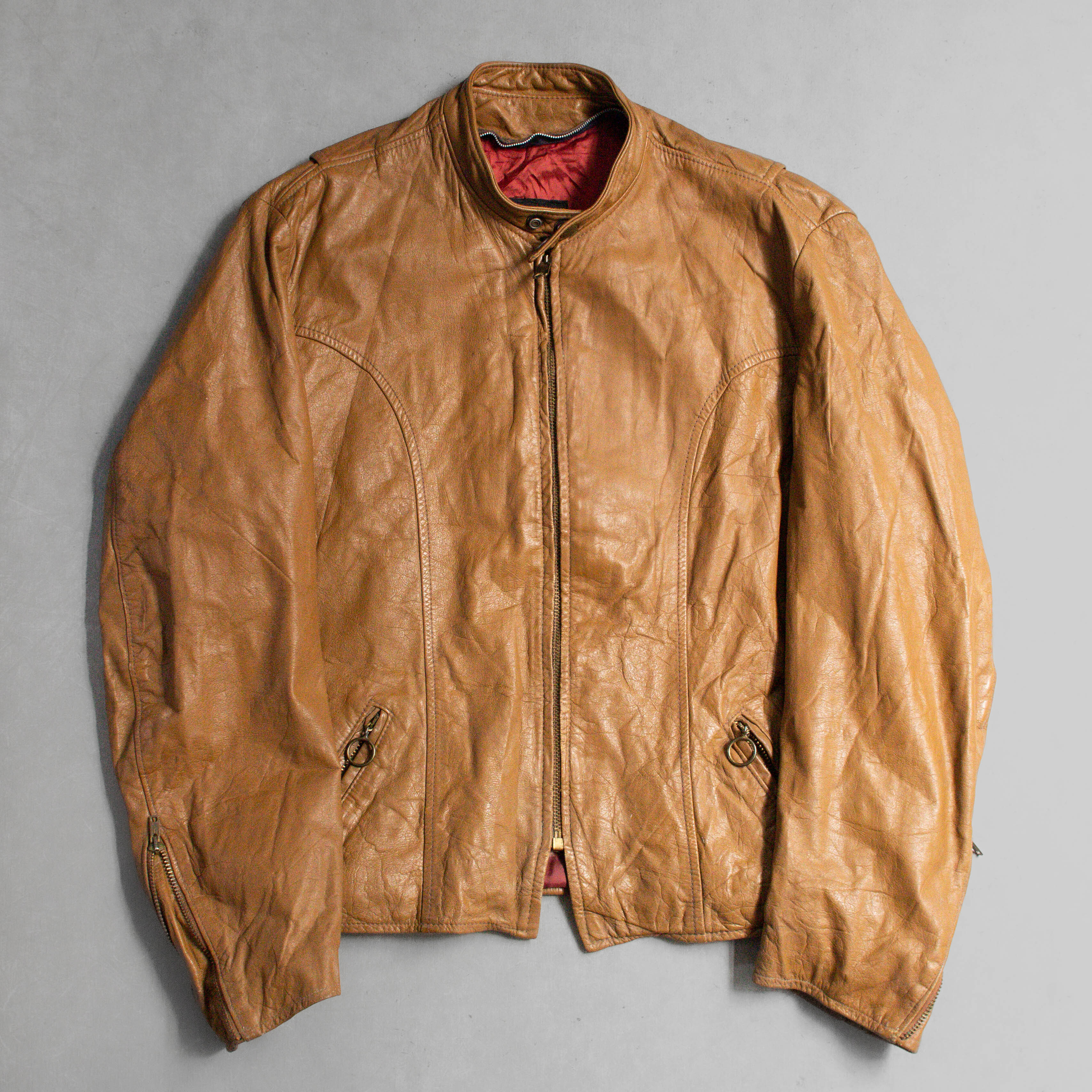 60S BROOKS SINGLE LEATHER JACKET 美國製 駝色 單拉鍊 騎士 皮衣 外套