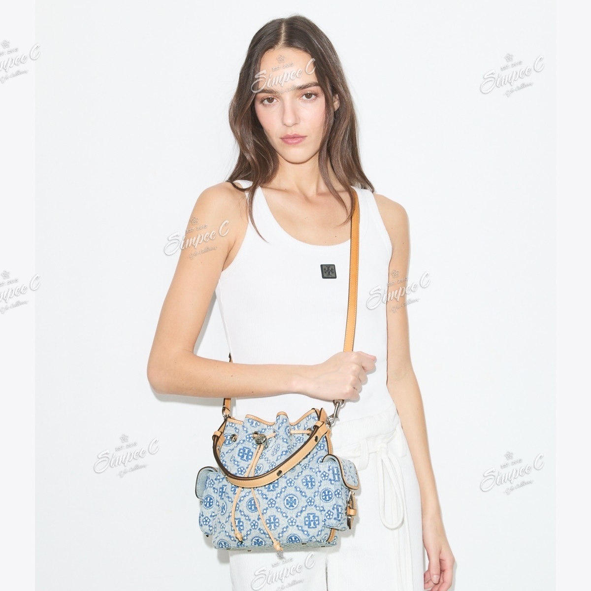 Tory Burch T Monogram Denim Bucket Bag