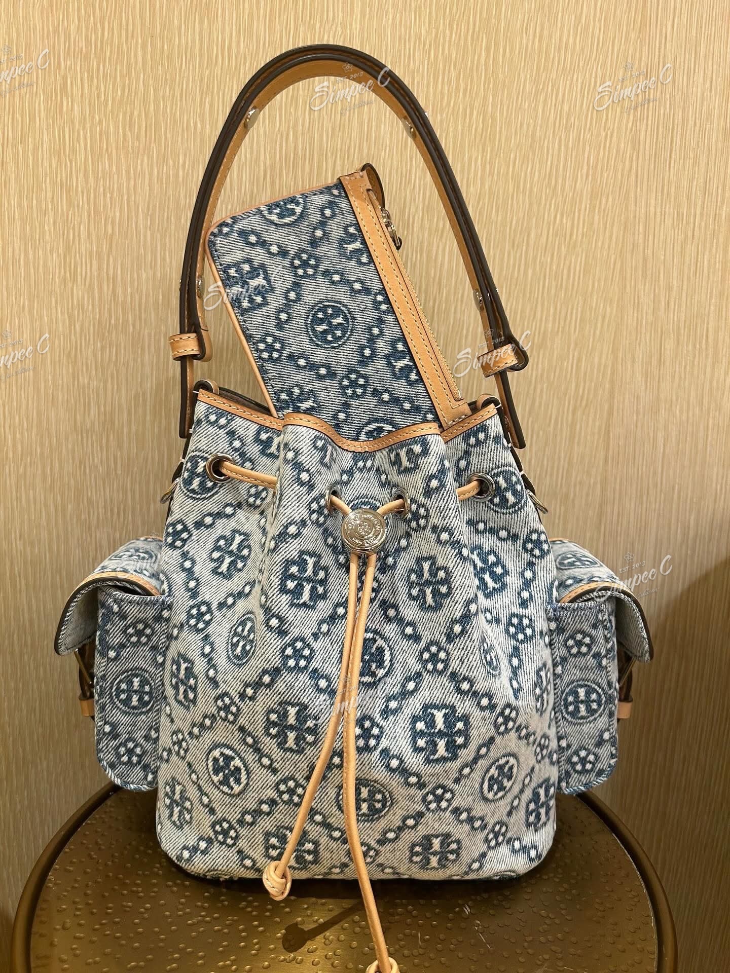 Tory Burch T Monogram Denim Bucket Bag