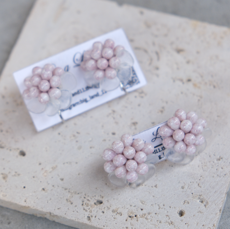 [Big Land] 粉捷克玻璃串珠 | 醫療鋼 | 耳夾 | NO.432