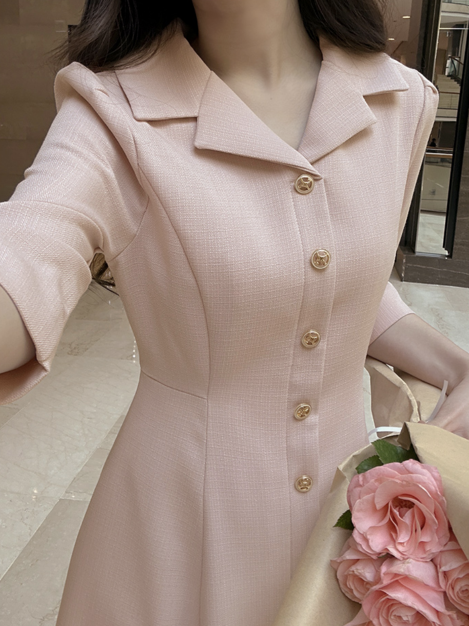 Gianna 優雅小翻領A字洋裝 [ 2色 / S,M,L]