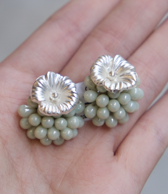 [Big Land] 綠捷克玻璃花朵 | 耳夾 | NO.436