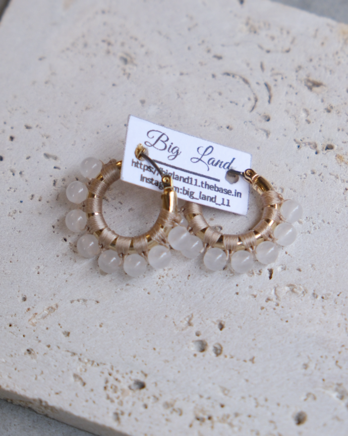 [Big Land] 白玉石圓耳環 | 鈦 | 耳針 | NO.438