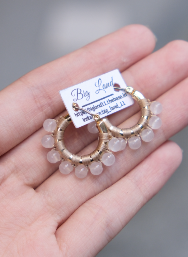 [Big Land] 白玉石圓耳環 | 鈦 | 耳針 | NO.438