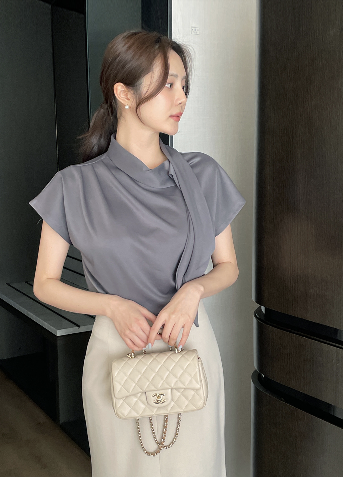 Everly 氣質垂墜領結上衣 [ 4色 / Free ]