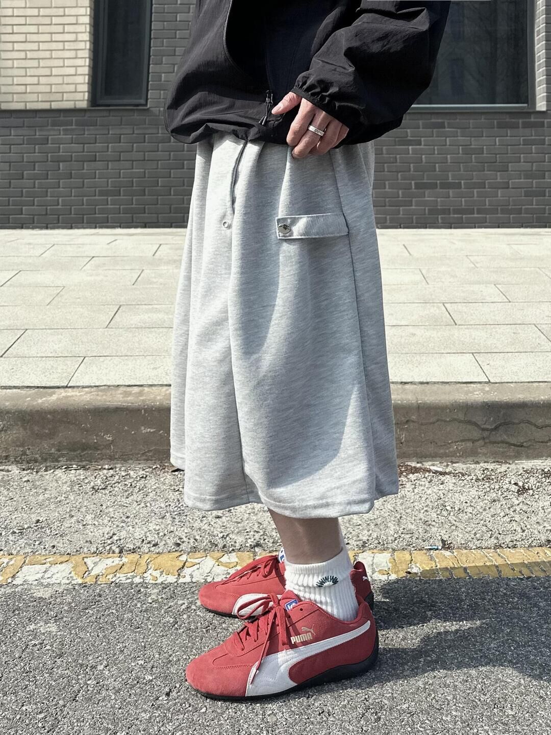 韓國 日常 鬆弛感 側釦 七分褲 棉褲