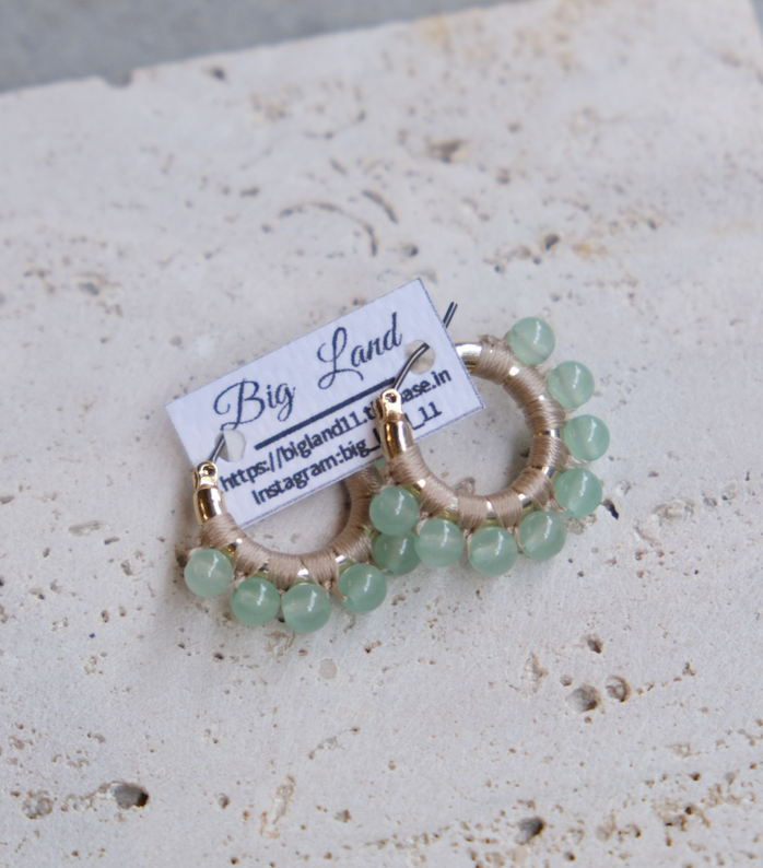 [Big Land] 綠玉石圓耳環 | 鈦 | 耳針 | NO.441