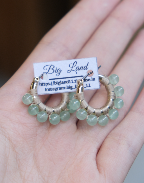 [Big Land] 綠玉石圓耳環 | 鈦 | 耳針 | NO.441