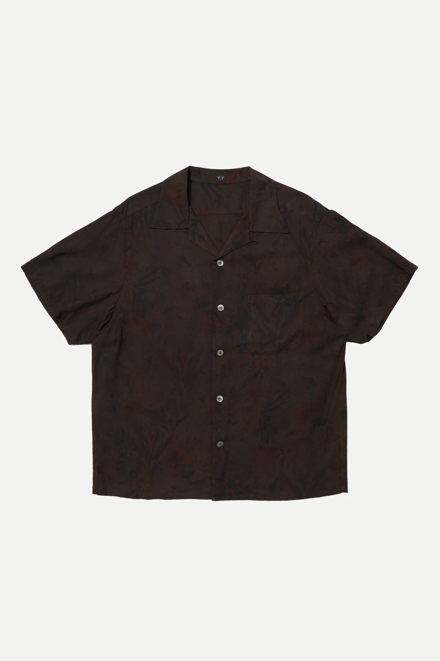 TAIGA TAKAHASHI LOT.113 OPEN COLLAR SHIRT - MUD DYED BROWN