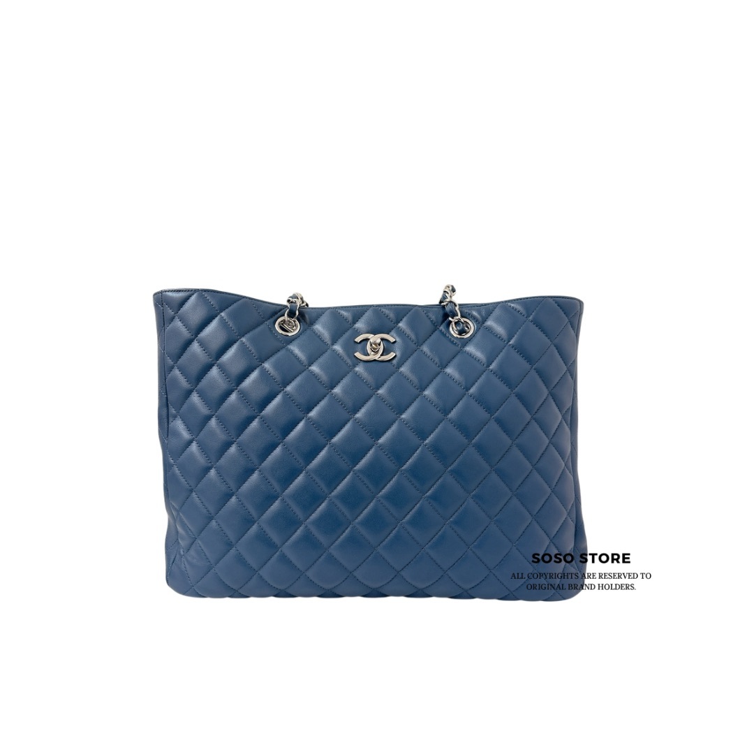 Chanel Surpique Classic Shopping Tote - Blue / SHW