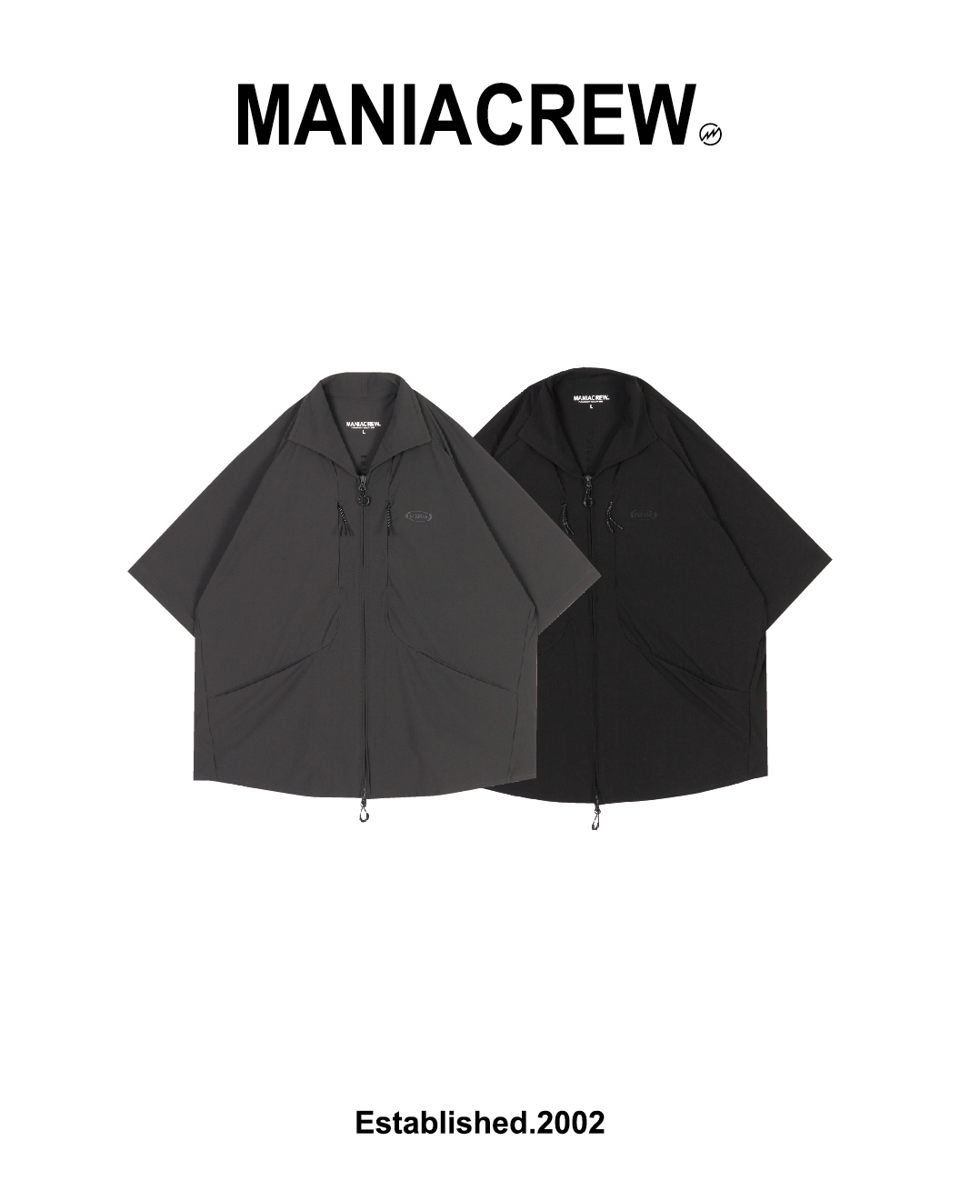 MANIA 防潑水電繡短袖襯衫 黑/灰 26 S/S Zip Utility SS Shirt