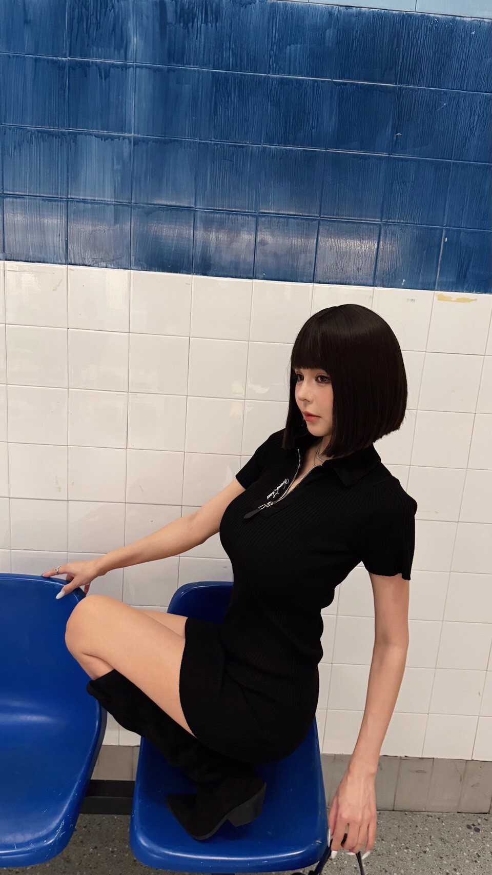 解鎖 • Unzip｜拼接針織洋裝