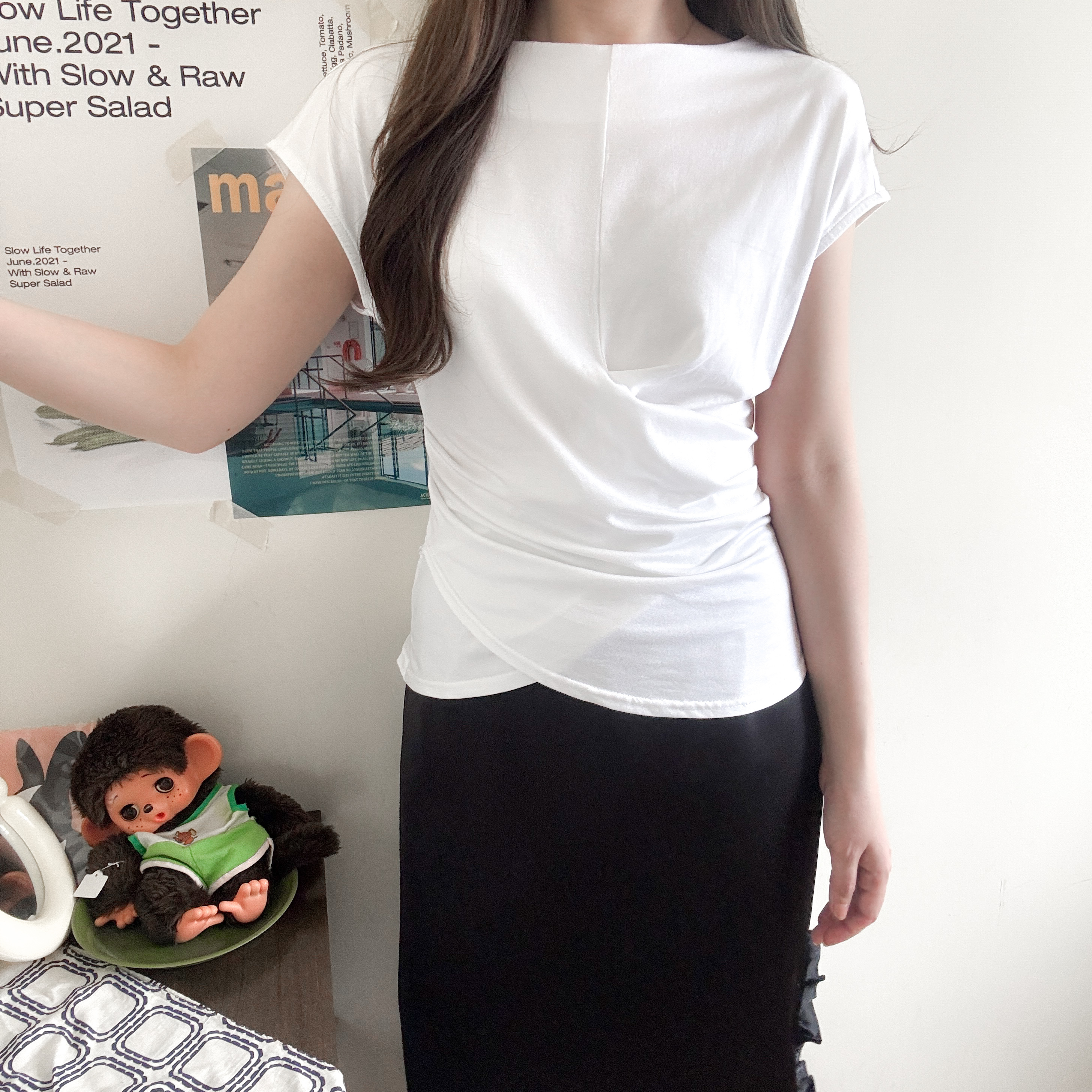 交叉修腰船領上衣