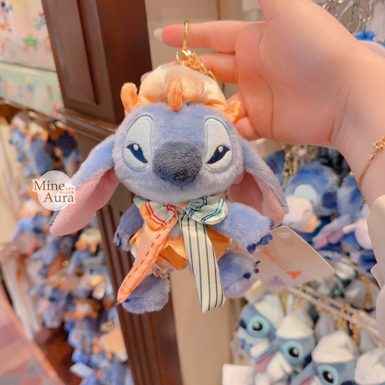 史迪奇 Stitch 戴帽 緞帶 造型 絨毛 吊飾 鑰匙圈 星際寶貝 Lilo & Stitch -香港迪士尼樂園