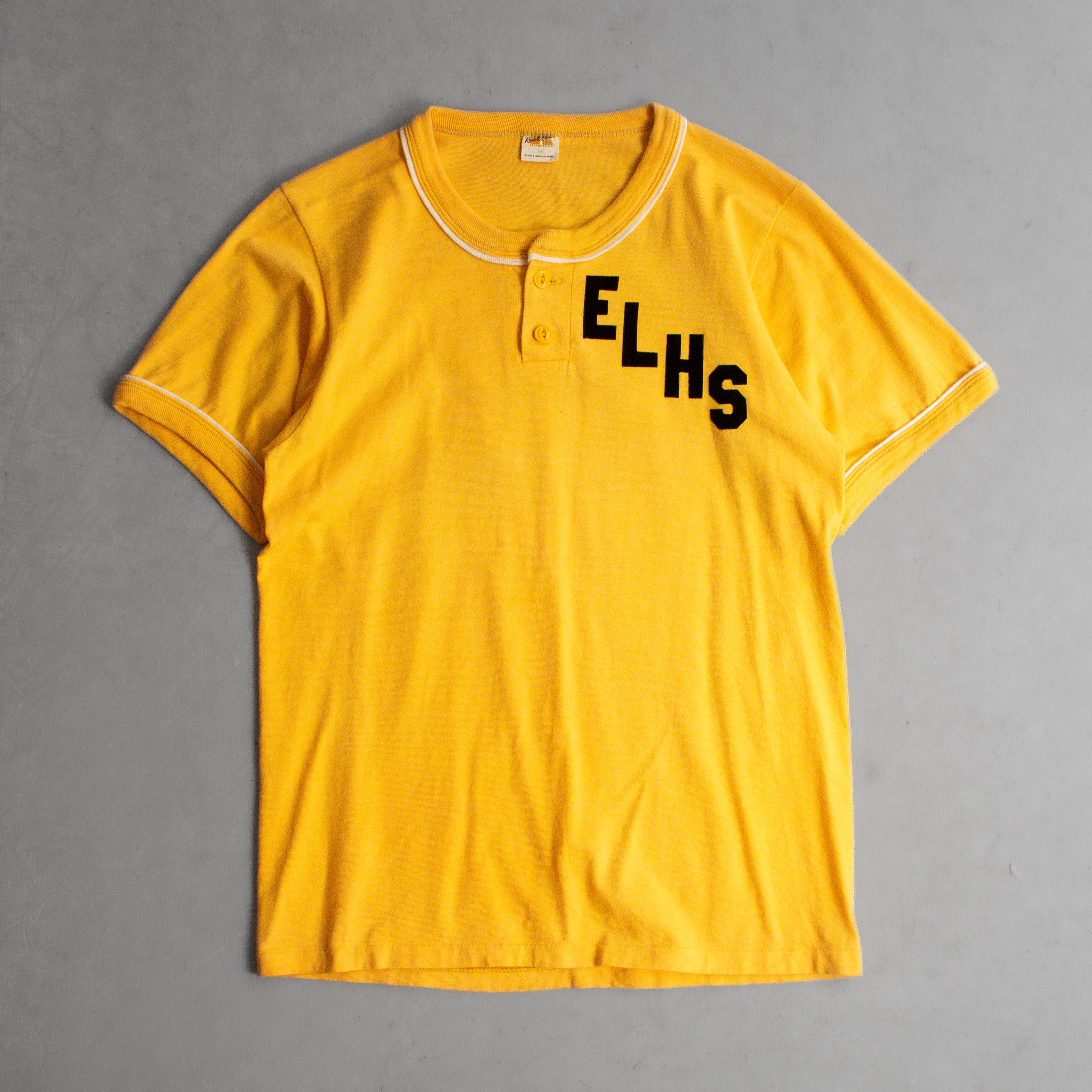 70S RUSSELL BASEBALL HENLEY TEE 美國製 黃色 植絨 亨利領 短袖 T恤