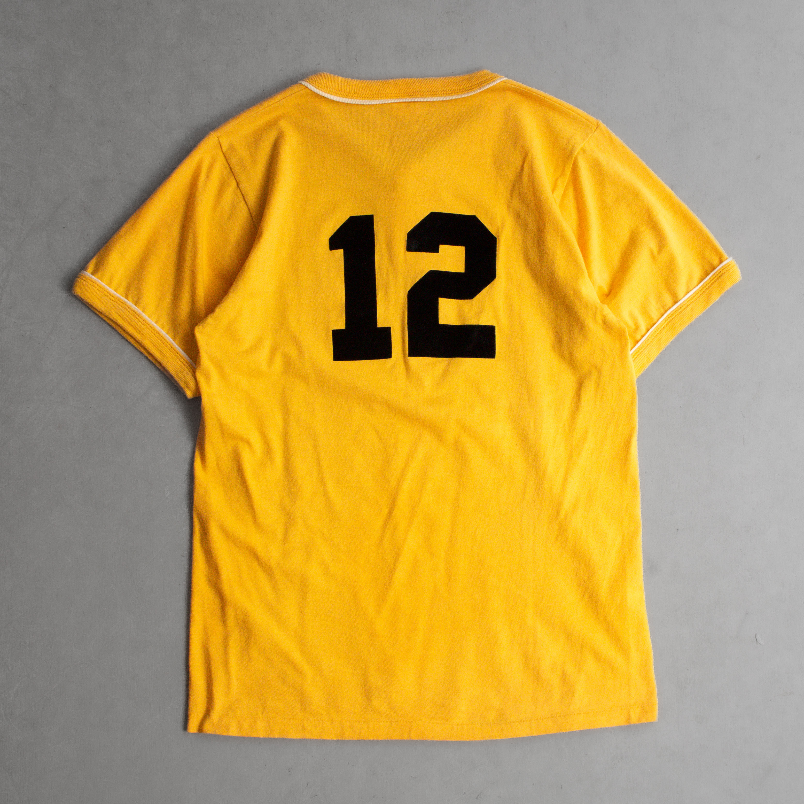 70S RUSSELL BASEBALL HENLEY TEE 美國製 黃色 植絨 亨利領 短袖 T恤