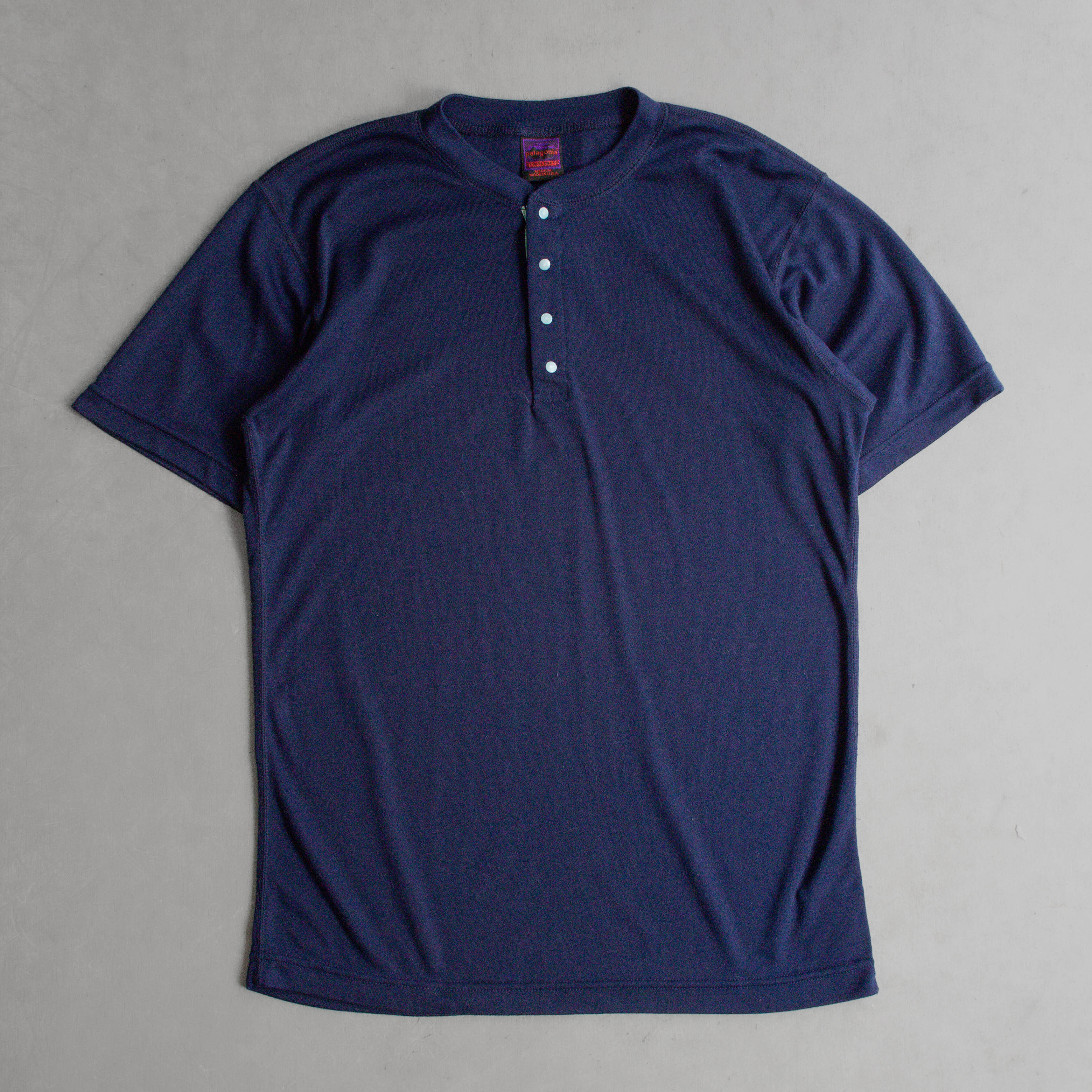 80S PATAGONIA CAPILENE TEE 美國製 深藍 亨利領 素面 運動 短袖 T恤