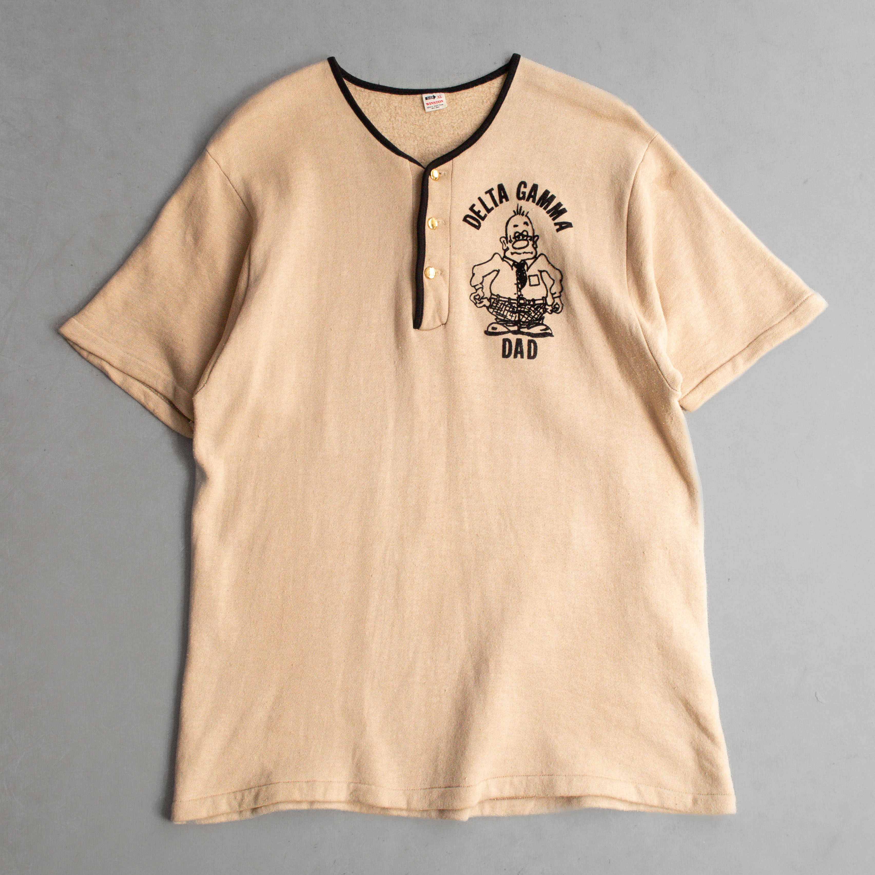 50S WINSTON S/S HENLEY SWEAT 美國製 卡其色 亨利領 滾邊 短袖 大學T