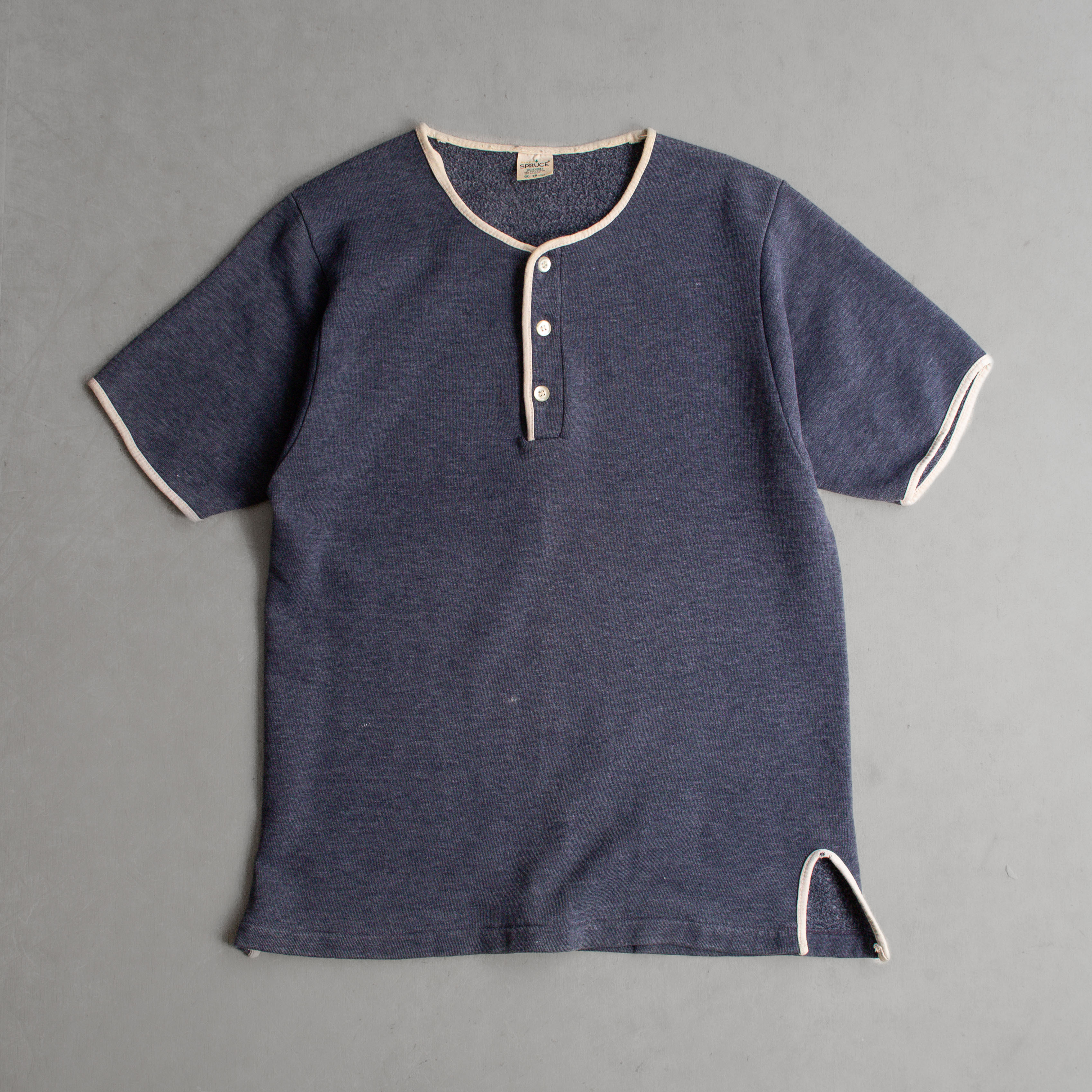 60S SPRUCE S/S HENLEY SWEAT 美國製 深藍 亨利領 滾邊 短袖 大學T