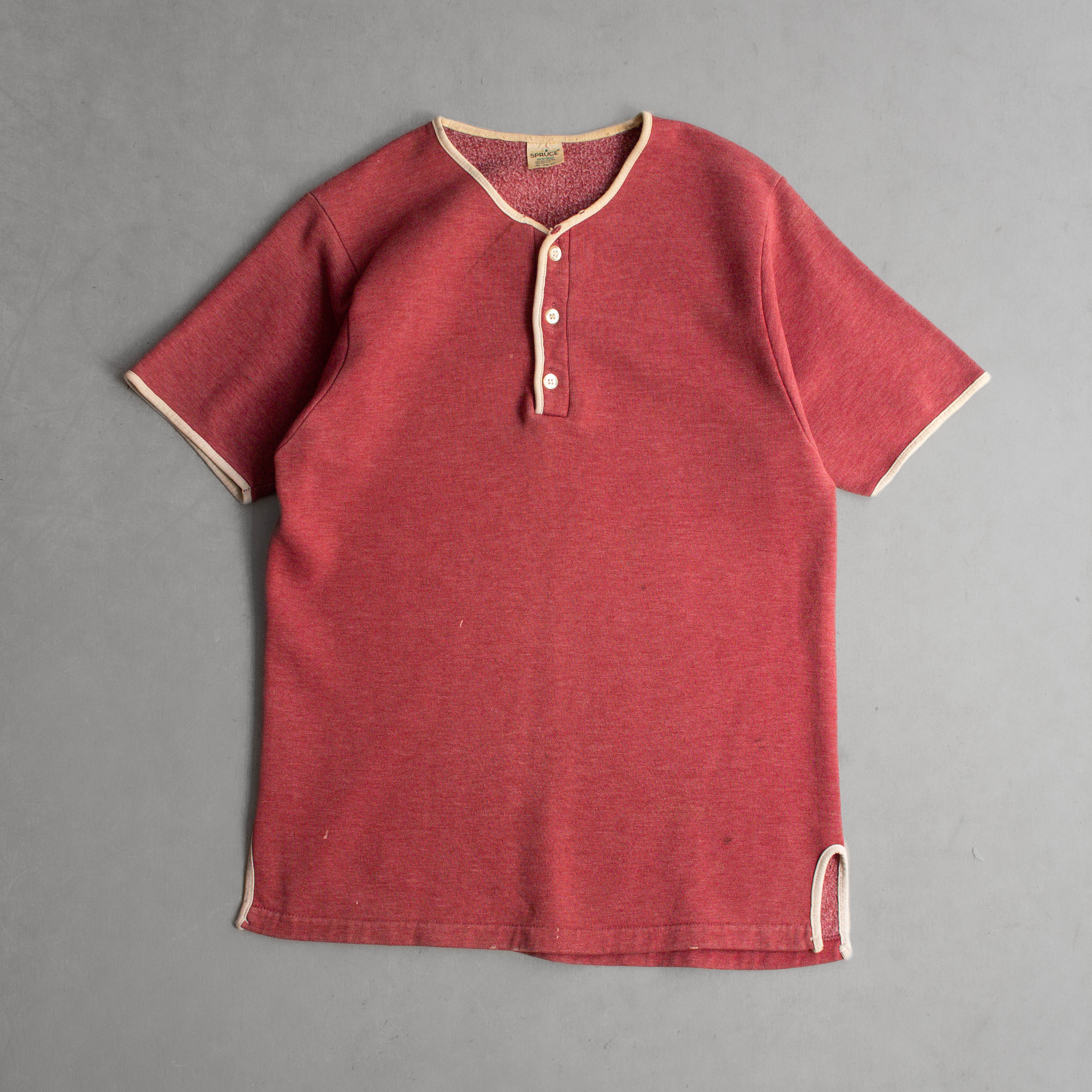 60S SPRUCE S/S HENLEY SWEAT 美國製 酒紅 亨利領 滾邊 短袖 大學T