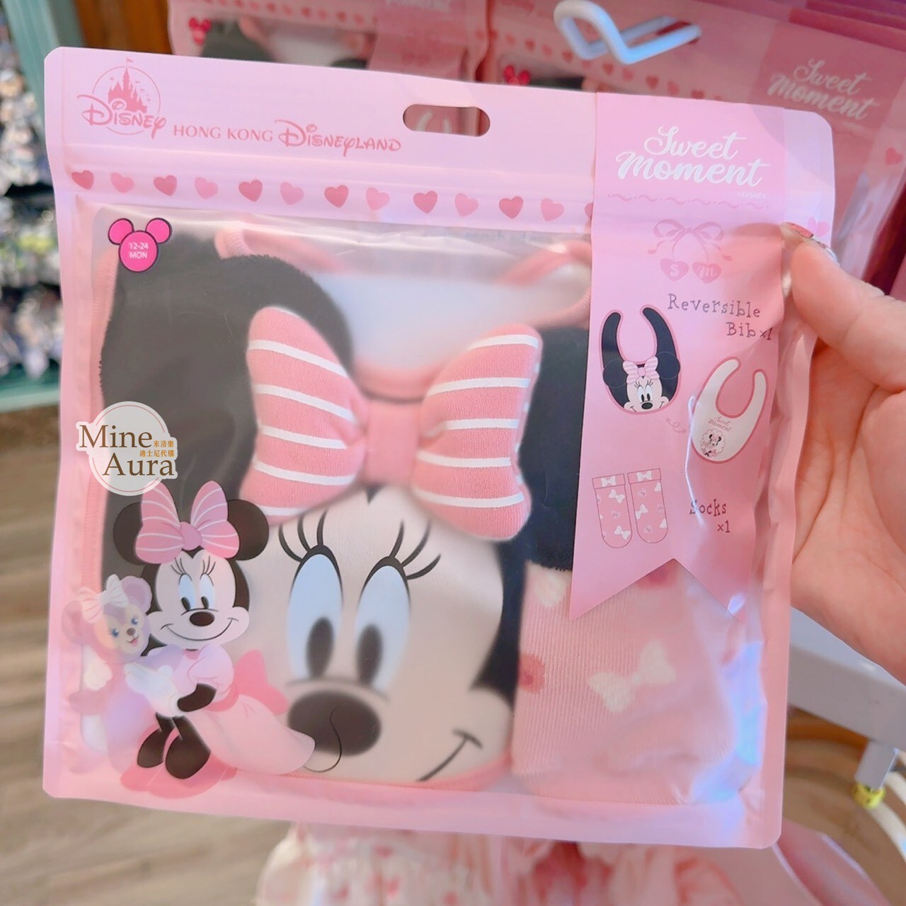 米妮 Minnie 雪莉玫 ShellieMay 派對系列 嬰兒 雙面圖案圍兜兜+襪子 2件組 -香港迪士尼樂園