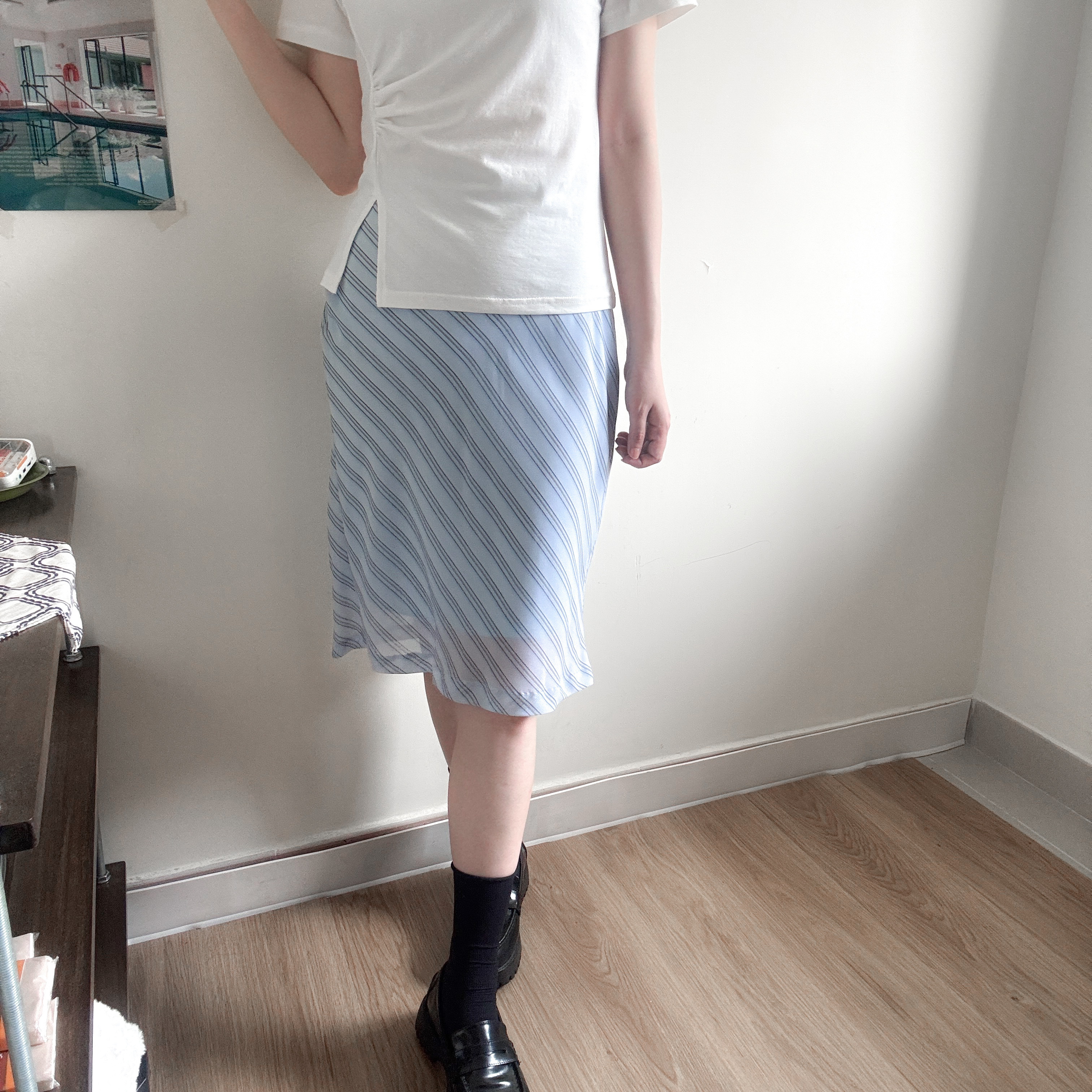 扭扭斜間雪紡中長裙