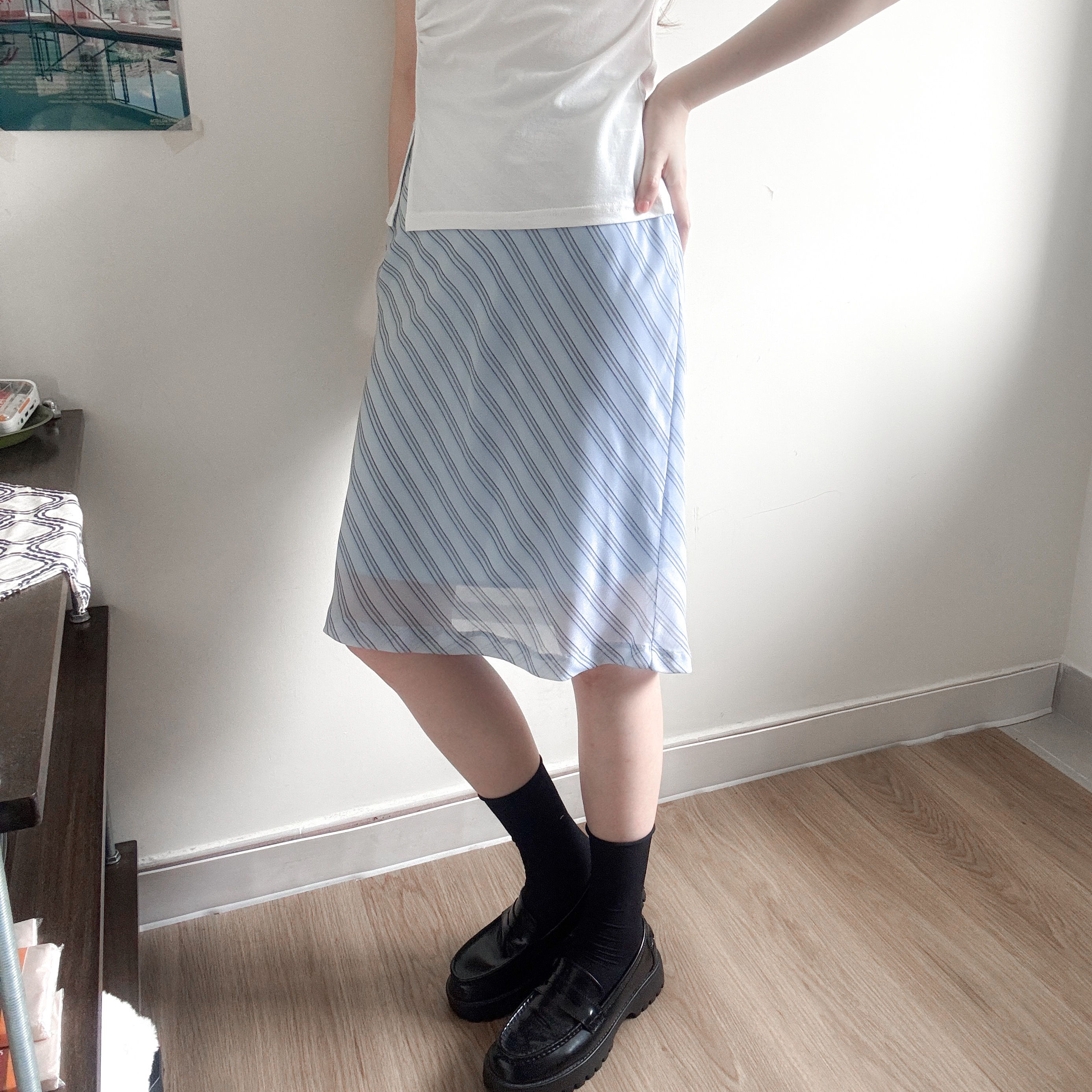 扭扭斜間雪紡中長裙