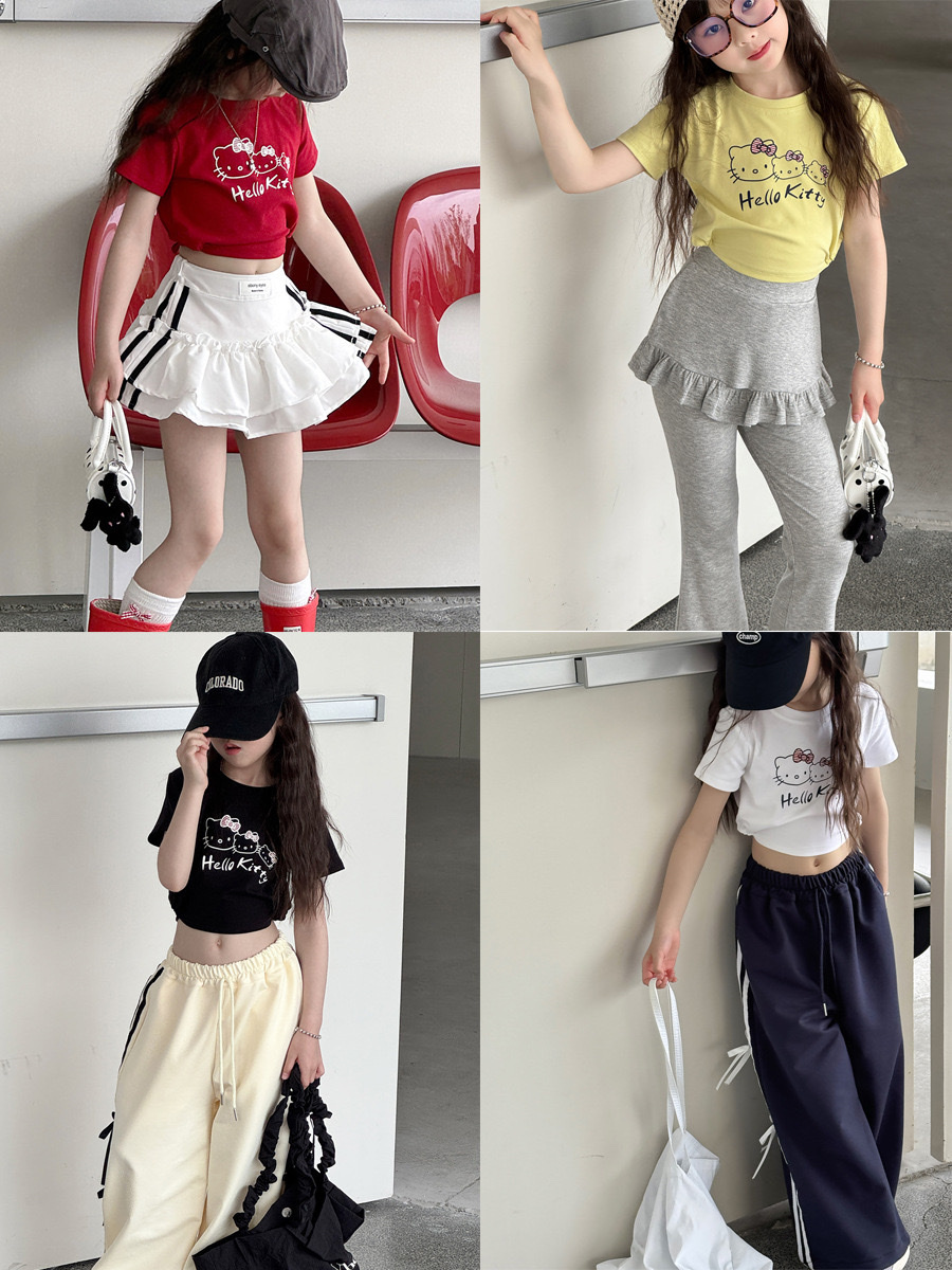 四色小貓短版綁帶上衣