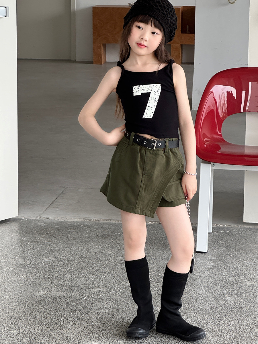 高腰不規則軍綠褲裙