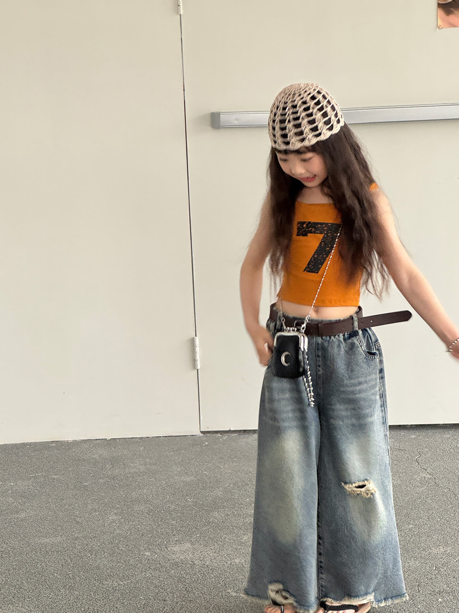 復古刷破牛仔九分褲