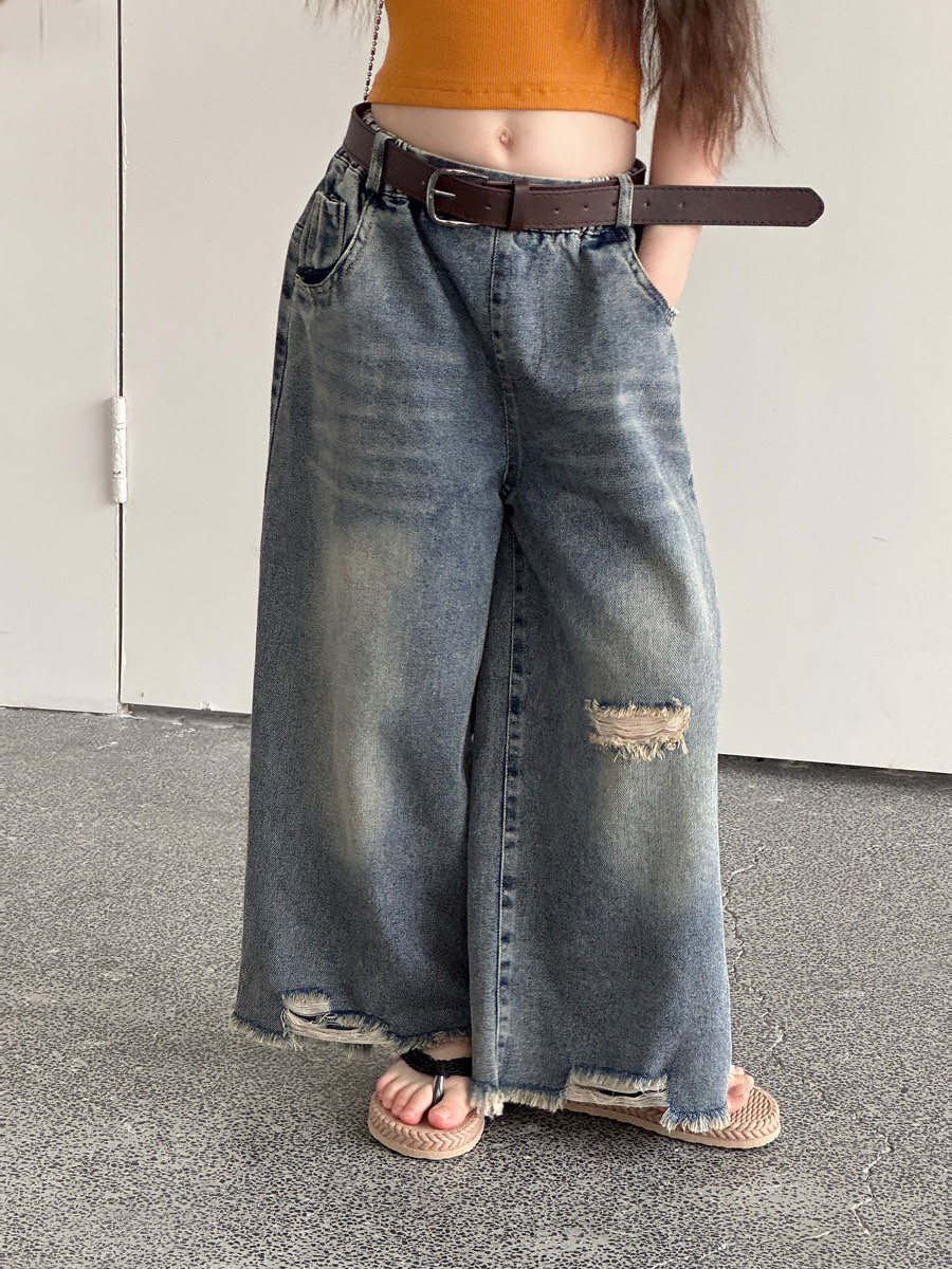 復古刷破牛仔九分褲