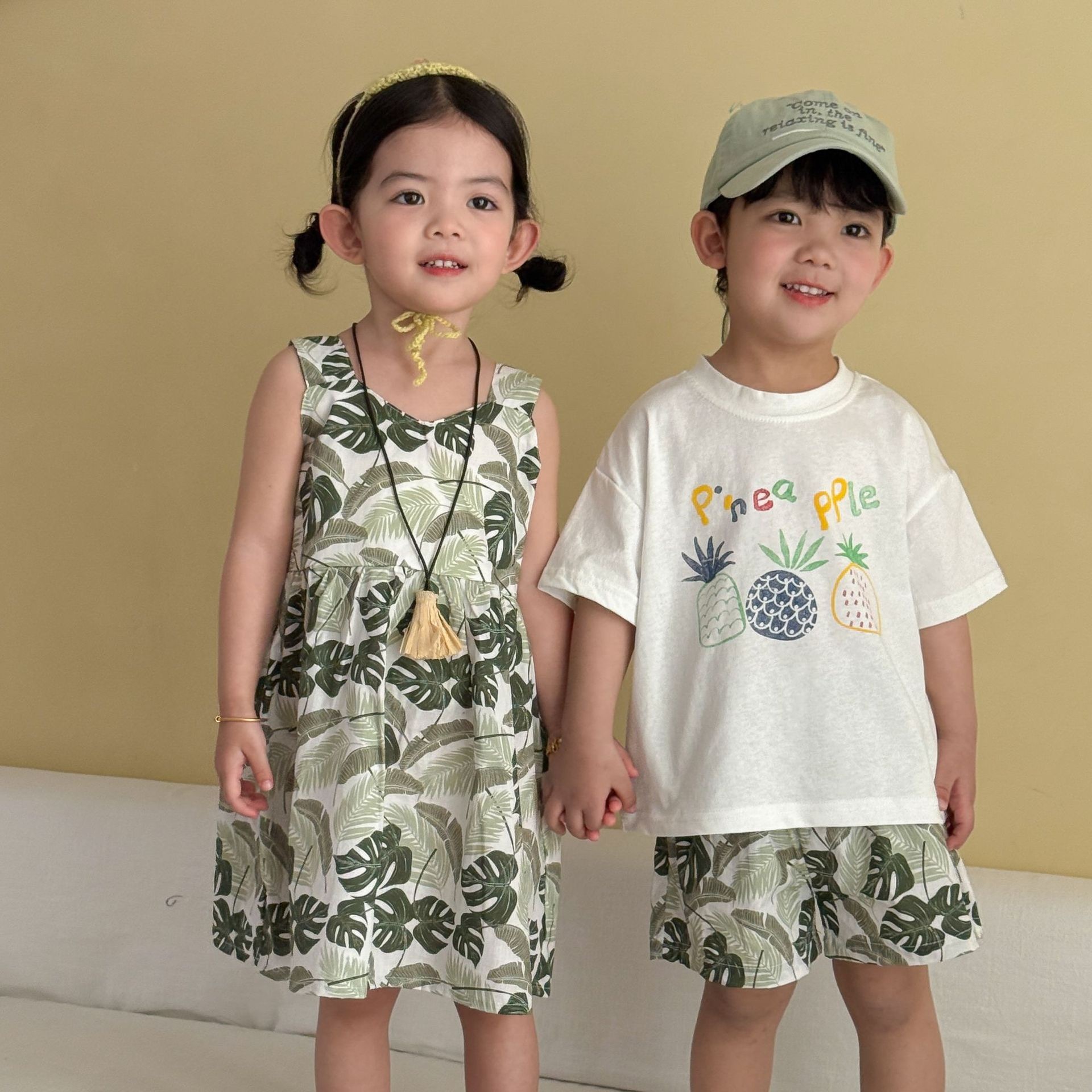 兄弟姐妹一起穿_綠樹葉鳳梨套裝/洋裝