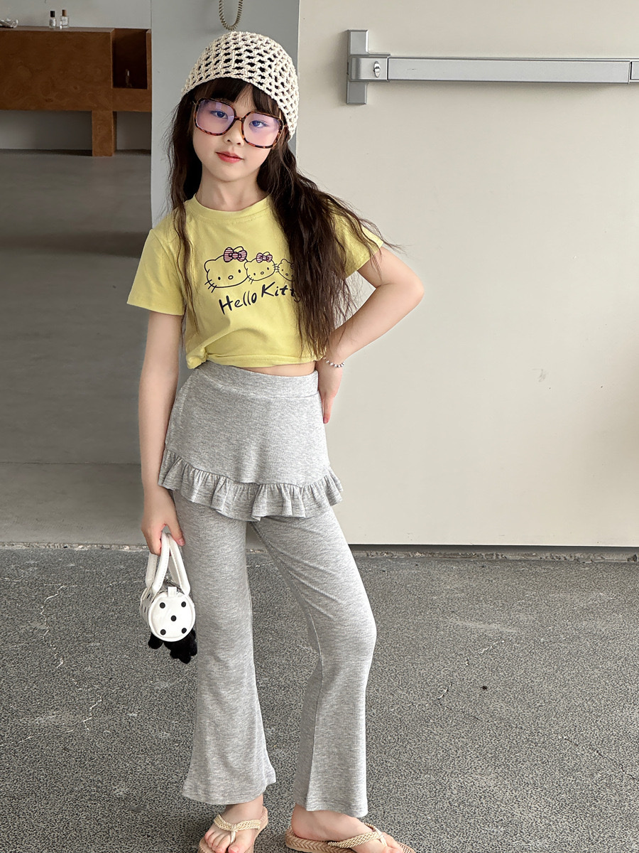 芭蕾風假兩件裙擺喇叭褲