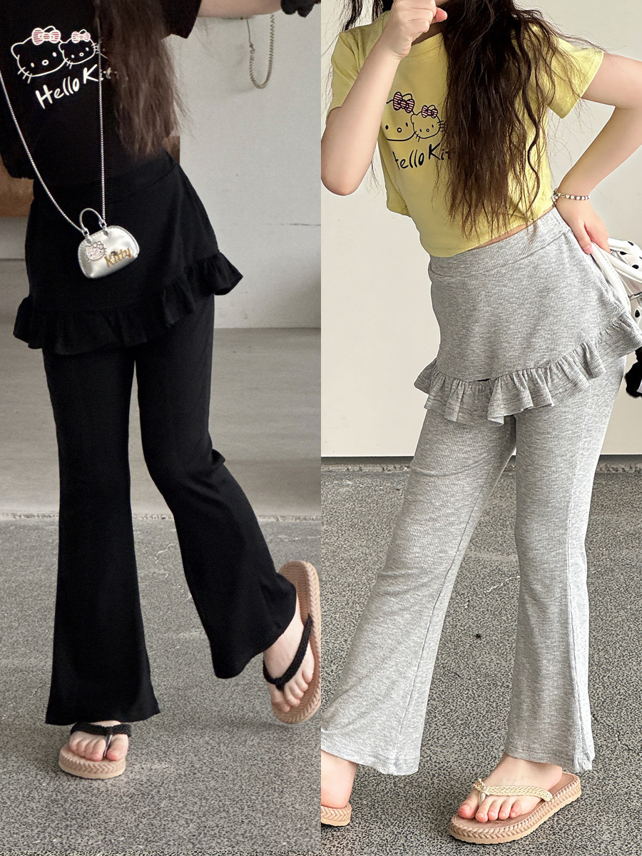 芭蕾風假兩件裙擺喇叭褲